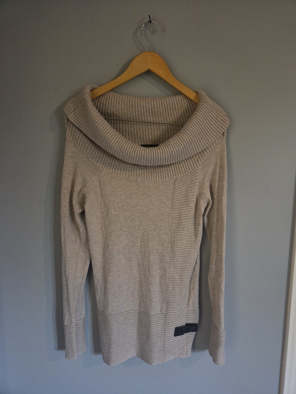 Le Chateau Taupe Off-Shoulder Cowl Neck Sweater